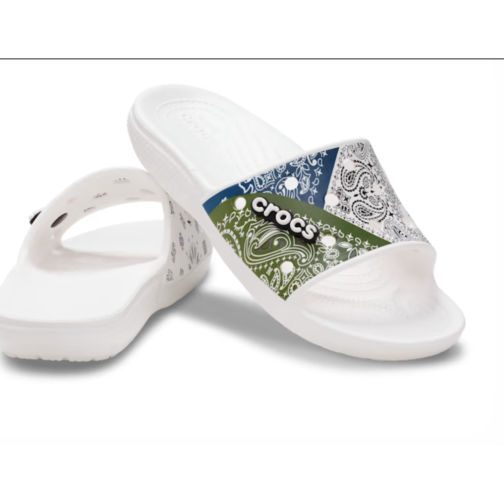 Classic Crocs BANDANA Slides w/ Jibbitz Flip Flops |  Mens 11, NEW! - Picture 6 of 6